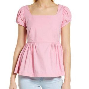 CECE Peplum Puff Sleeve Cotton Top Size: L